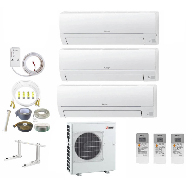 Mitsubishi MultiSplit Trio 3x 2,5 kW - 3x MSZ-HR25VF - MXZ-3HA50 mit WiFi - Optional Quick Connect