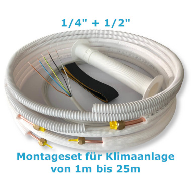 Montage Set f&uuml;r Klimaanlage K&auml;ltemittelleitung 1/4&quot;+ 1/2&quot;, 1 - 25 Meter 1m