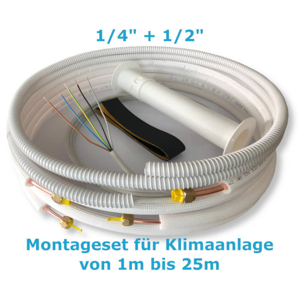 Montage Set für Klimaanlage Kältemittelleitung 1/4"+ 1/2", 1 - 25 Meter 12m