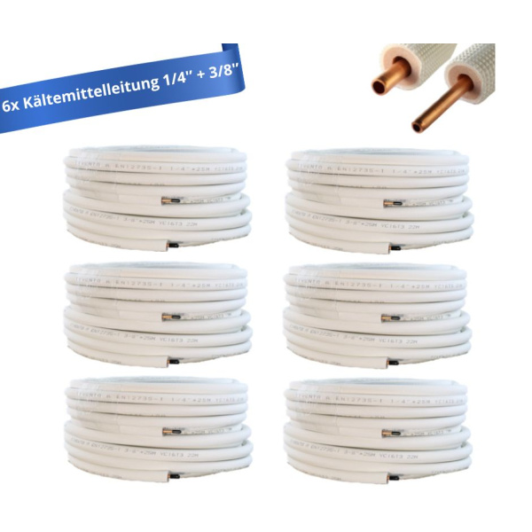 6x TIVENTO FLEX Klimaanlage Kältemittelleitung Set 1/4 + 3/8  - 25 Meter